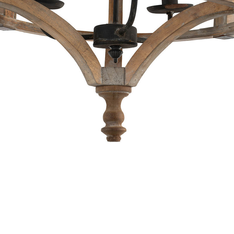 A&B Home Bundle of 9 Andreas 20" x 25" 3-Light Whitewash Round Wooden Chandelier With Black Metal Corner Brackets