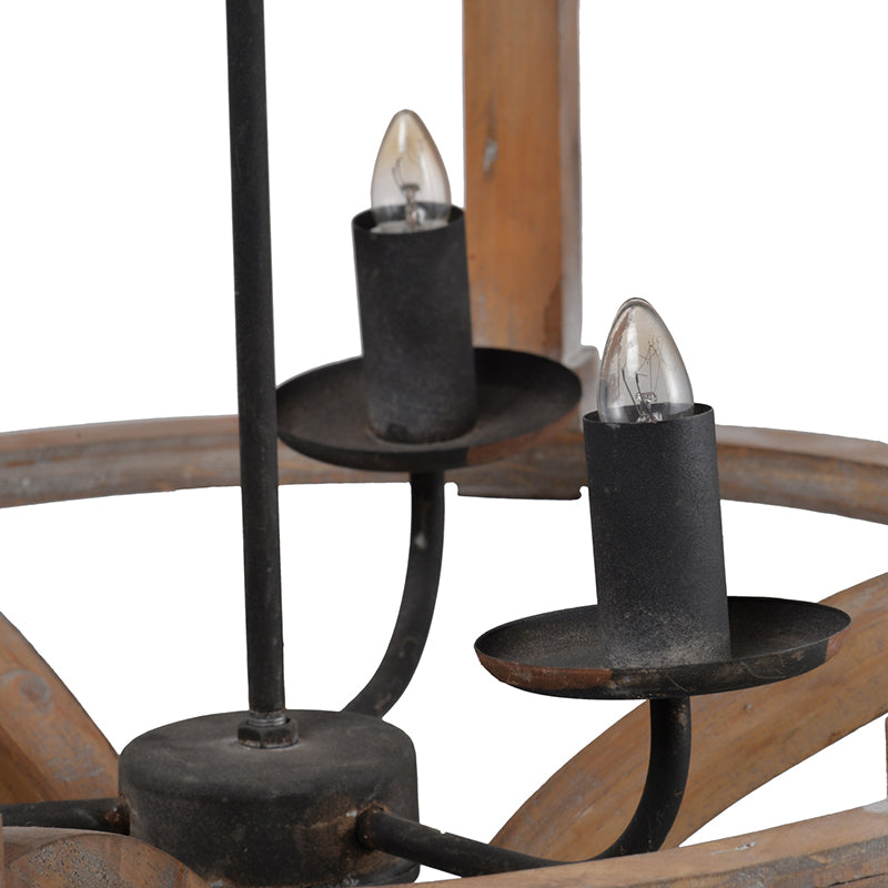 A&B Home Bundle of 9 Andreas 20" x 25" 3-Light Whitewash Round Wooden Chandelier With Black Metal Corner Brackets