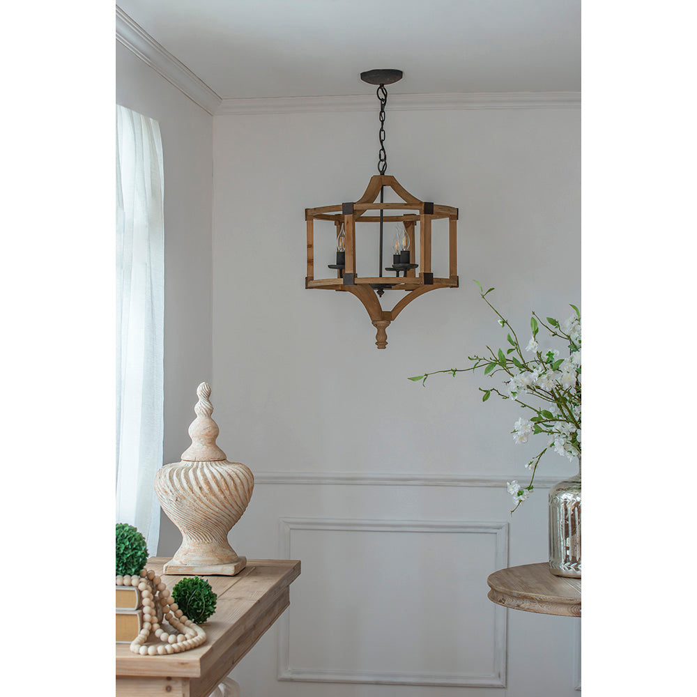 A&B Home Bundle of 9 Andreas 20" x 25" 3-Light Whitewash Round Wooden Chandelier With Black Metal Corner Brackets
