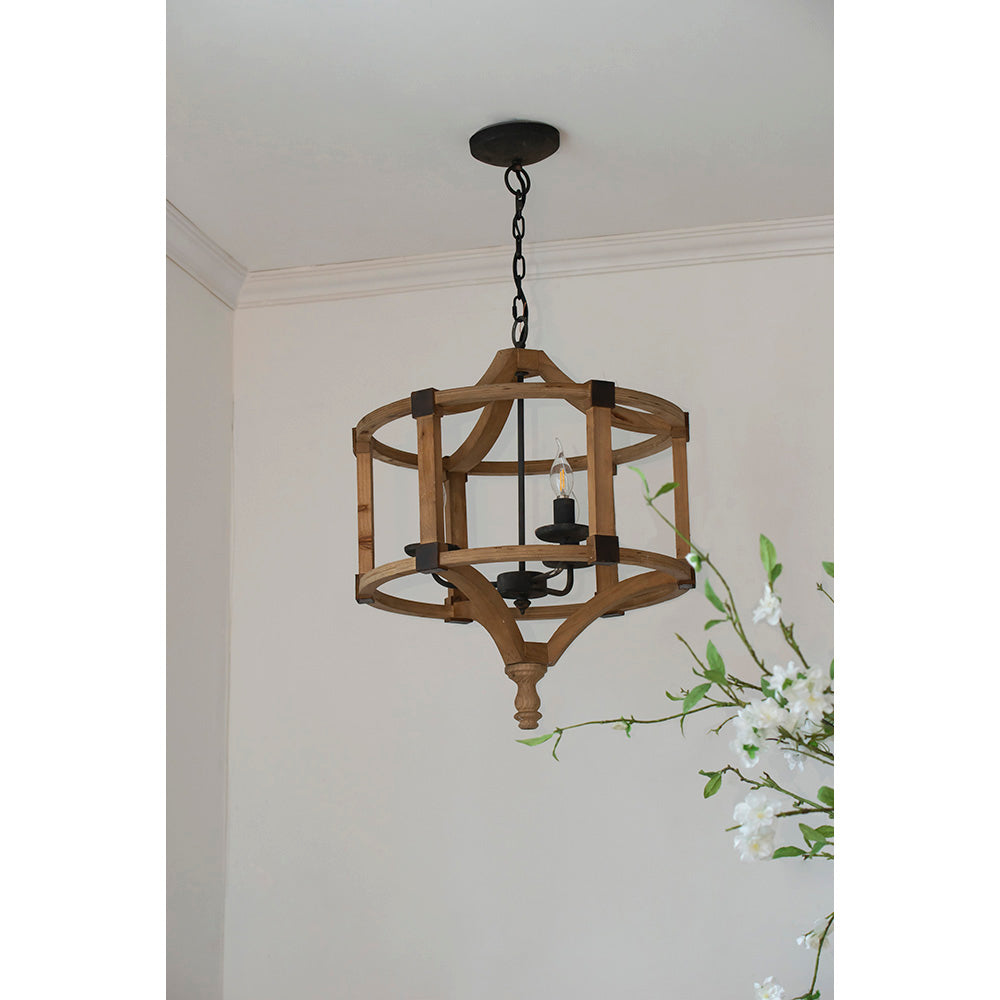 A&B Home Bundle of 9 Andreas 20" x 25" 3-Light Whitewash Round Wooden Chandelier With Black Metal Corner Brackets
