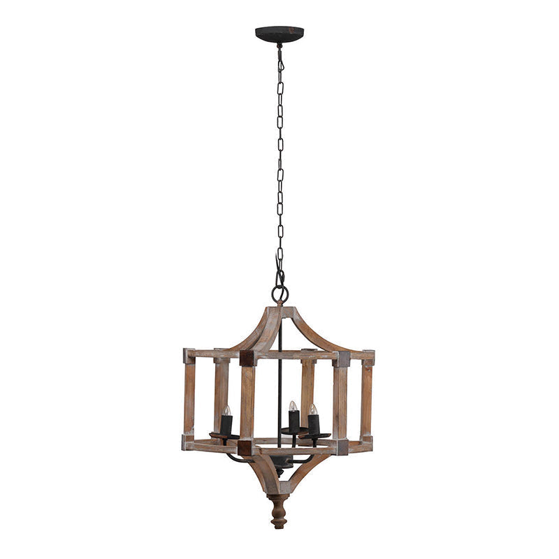 A&B Home Bundle of 9 Andreas 20" x 25" 3-Light Whitewash Round Wooden Chandelier With Black Metal Corner Brackets