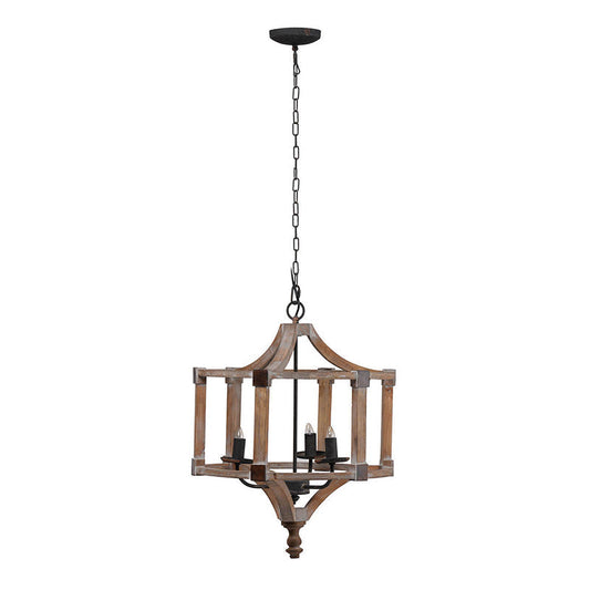 A&B Home Bundle of 9 Andreas 20" x 25" 3-Light Whitewash Round Wooden Chandelier With Black Metal Corner Brackets
