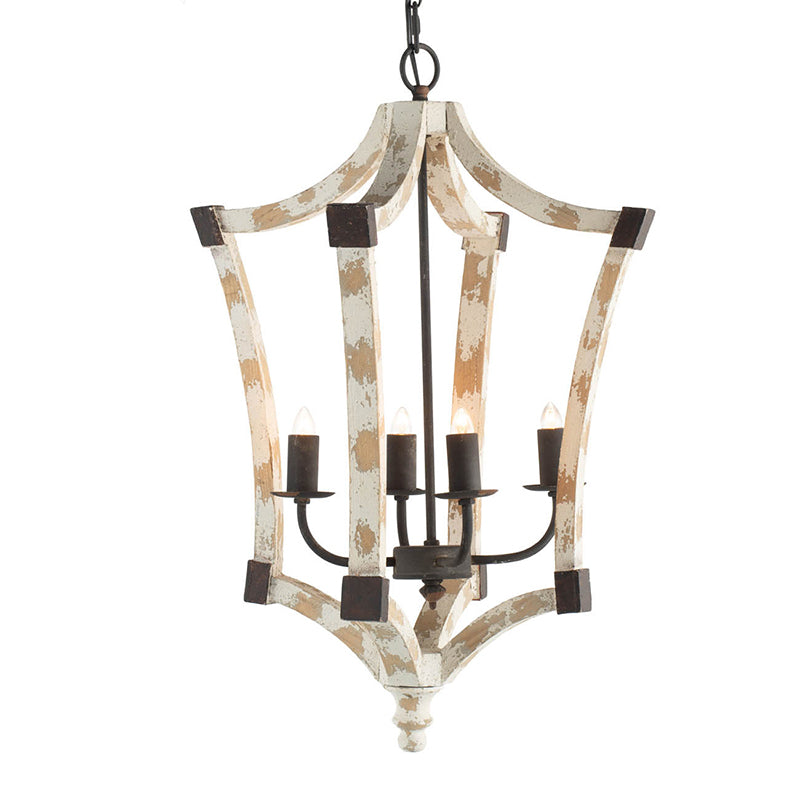 A&B Home Bundle of 9 Andreas Winged 18" x 27" 4-Light Distressed White Wooden Chandelier With Metal Corner Brackets