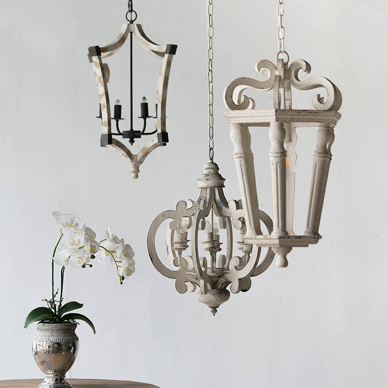 A&B Home Bundle of 9 Andreas Winged 18" x 27" 4-Light Distressed White Wooden Chandelier With Metal Corner Brackets