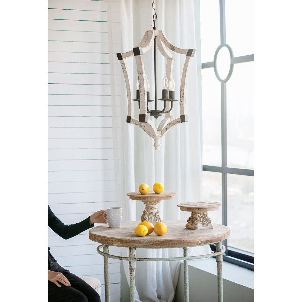 A&B Home Bundle of 9 Andreas Winged 18" x 27" 4-Light Distressed White Wooden Chandelier With Metal Corner Brackets