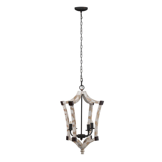 A&B Home Bundle of 9 Andreas Winged 18" x 27" 4-Light Distressed White Wooden Chandelier With Metal Corner Brackets