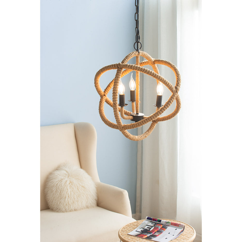 A&B Home Bundle of 9 Cade 19" x 21" 3-Light Roped Chandelier With Black Metal Frame