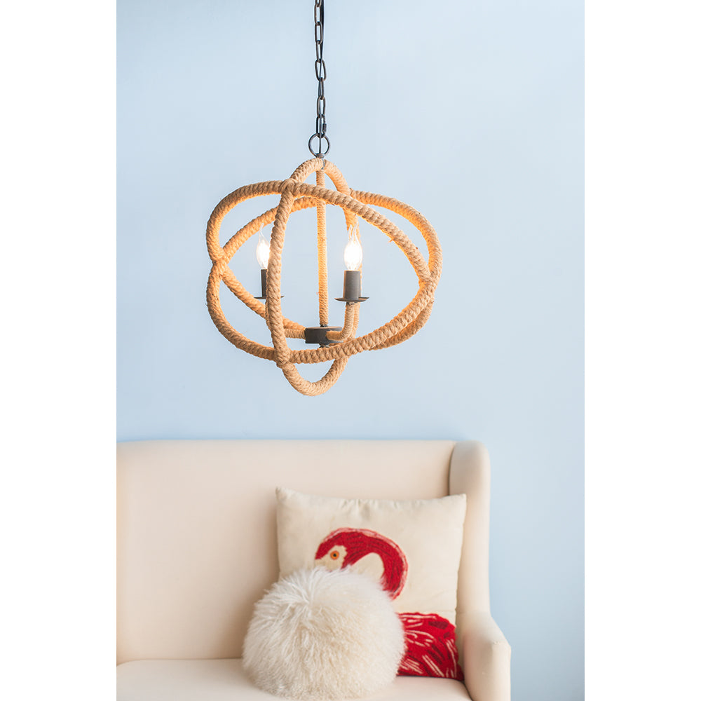 A&B Home Bundle of 9 Cade 19" x 21" 3-Light Roped Chandelier With Black Metal Frame