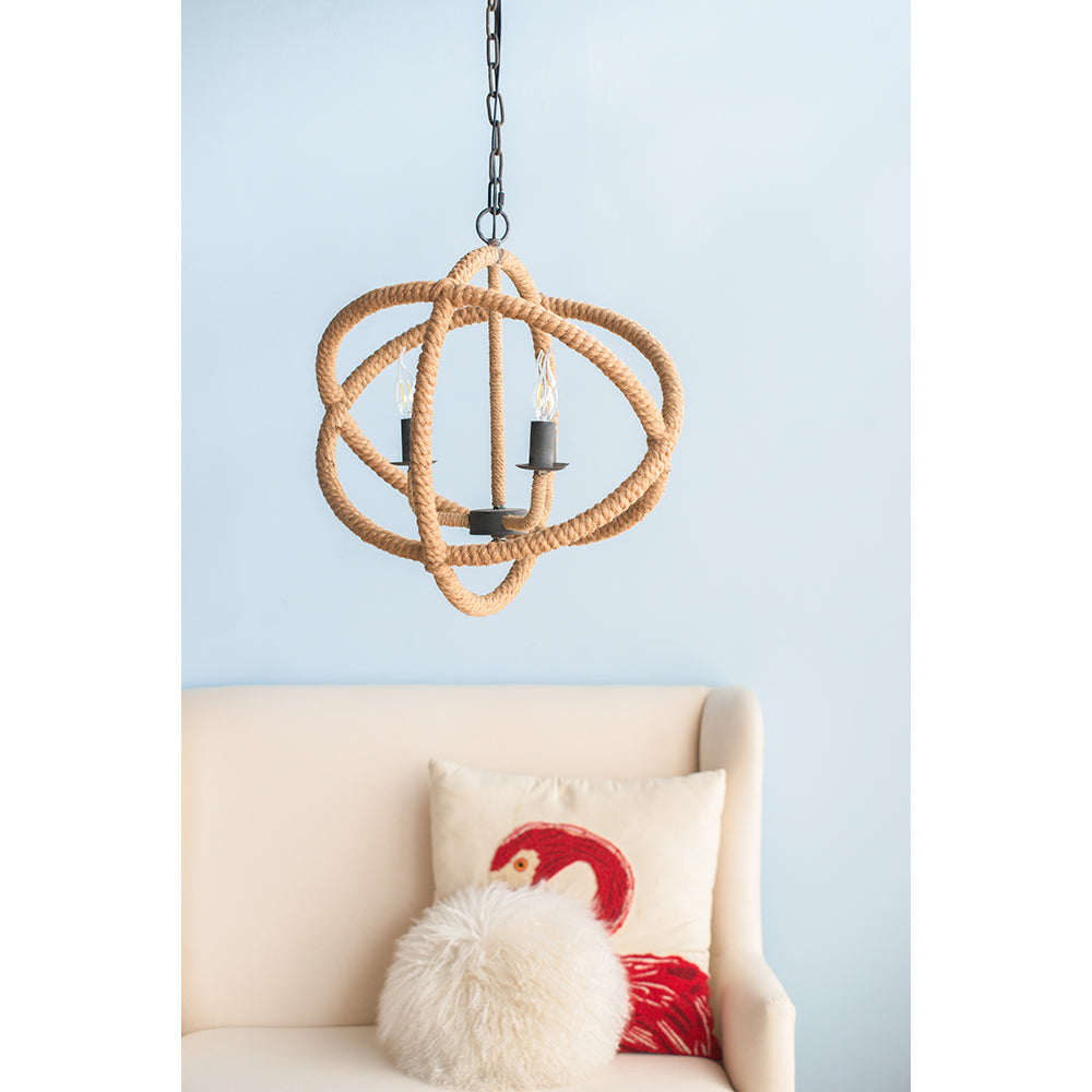 A&B Home Bundle of 9 Cade 19" x 21" 3-Light Roped Chandelier With Black Metal Frame