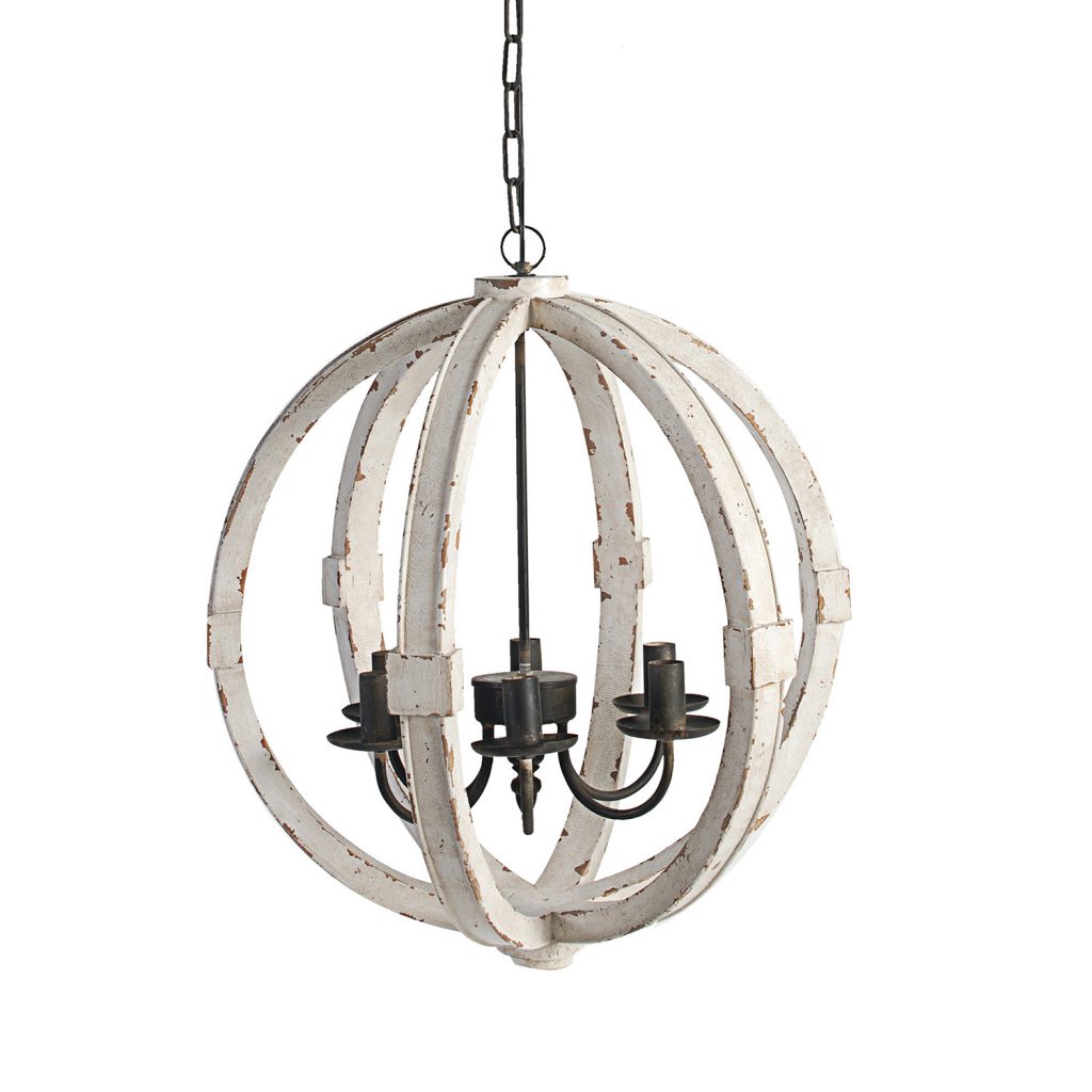 A&B Home Calder 22" x 28" Bundle of 5 6-Light Distressed White Wooden Chandelier