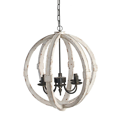 A&B Home Calder 22" x 28" Bundle of 5 6-Light Distressed White Wooden Chandelier