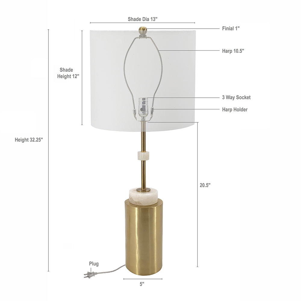 A&B Home Dervani 13" x 32" Bundle of 11 White Alabaster and Gold Metal Frame Table Lamp With White Drum Shade