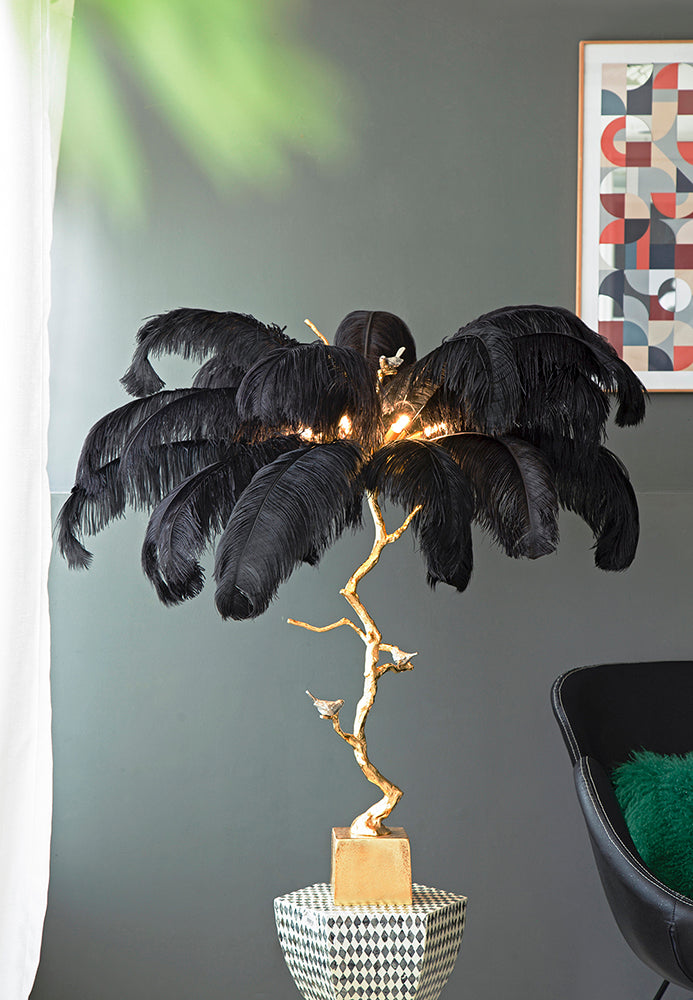 A&B Home Dita 51" x 43" Bundle of 2 Black Feather Shade and Gold Tree Branch Base Table Lamp