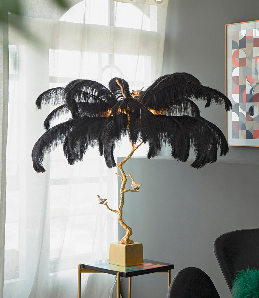 A&B Home Dita 51" x 43" Bundle of 2 Black Feather Shade and Gold Tree Branch Base Table Lamp