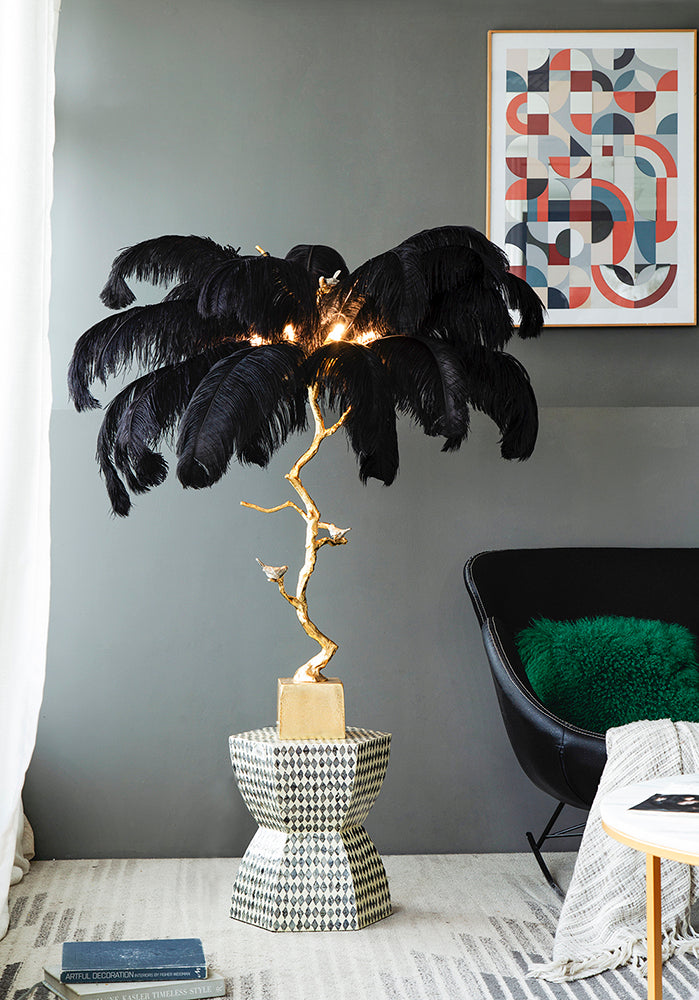 A&B Home Dita 51" x 43" Bundle of 2 Black Feather Shade and Gold Tree Branch Base Table Lamp