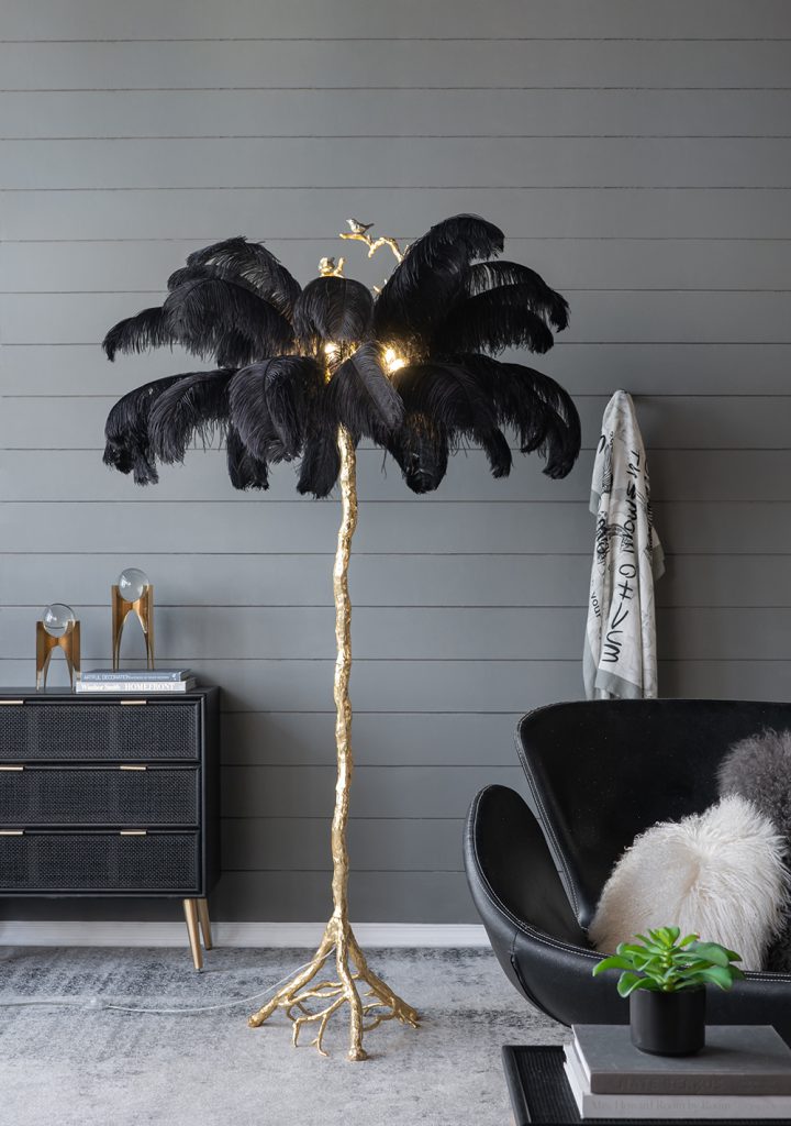 A&B Home Dita 51" x 82" Black Feather and Gold Tree Branch Floor Lamp