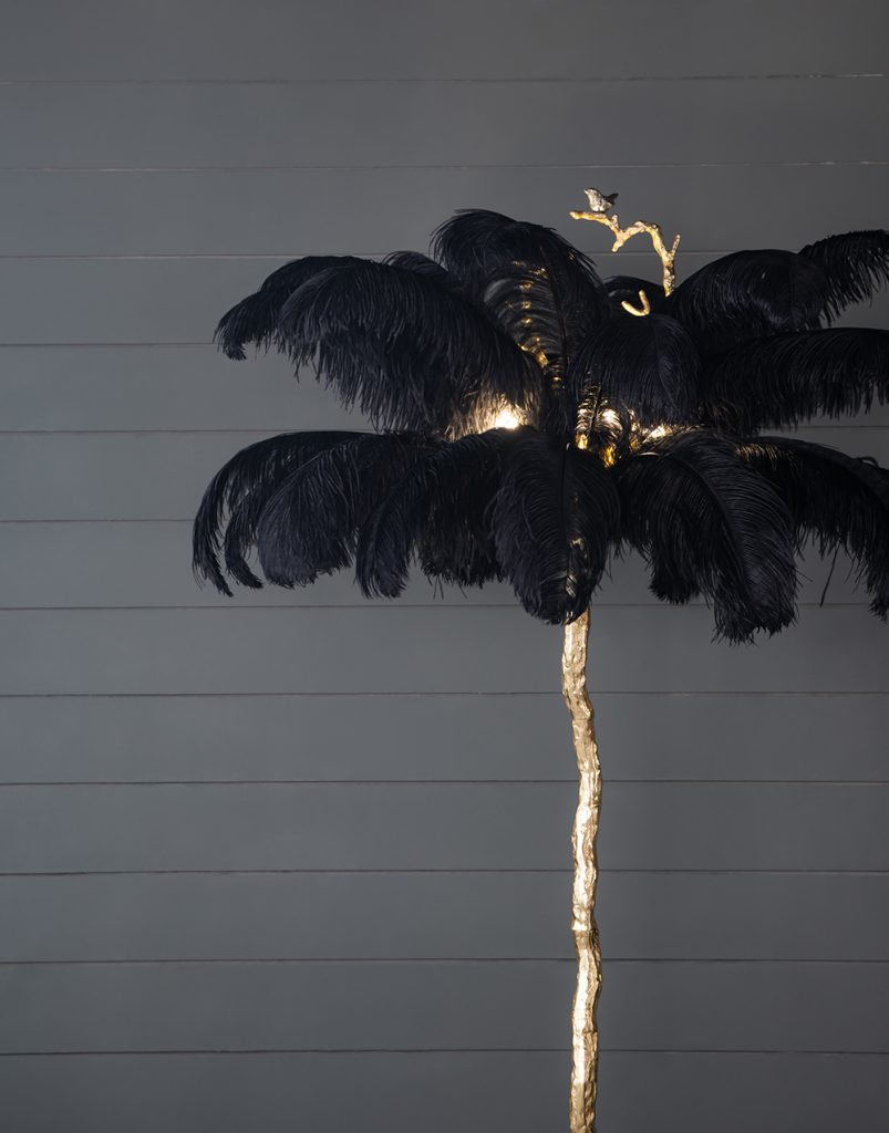 A&B Home Dita 51" x 82" Black Feather and Gold Tree Branch Floor Lamp