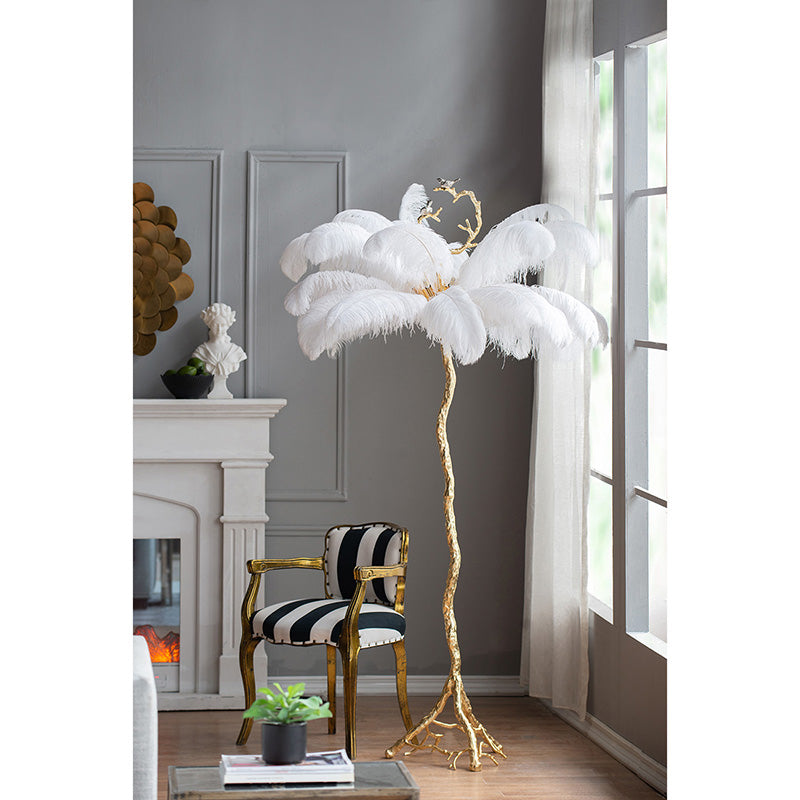 A&B Home Dita 51" x 82" Bundle of 2 White Feather and Gold Tree Branch Floor Lamp