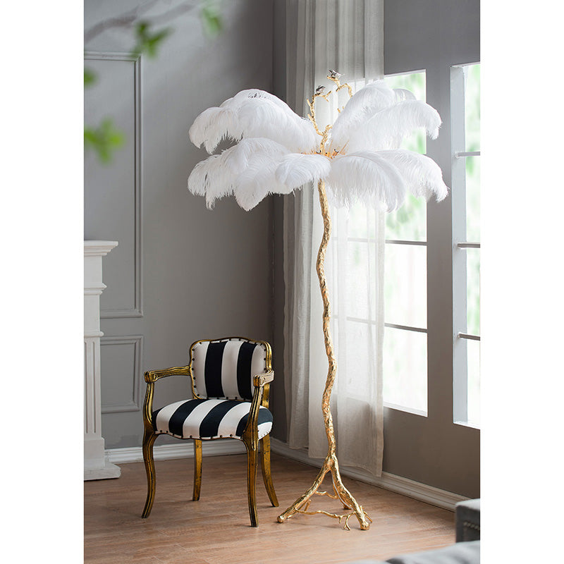 A&B Home Dita 51" x 82" Bundle of 2 White Feather and Gold Tree Branch Floor Lamp