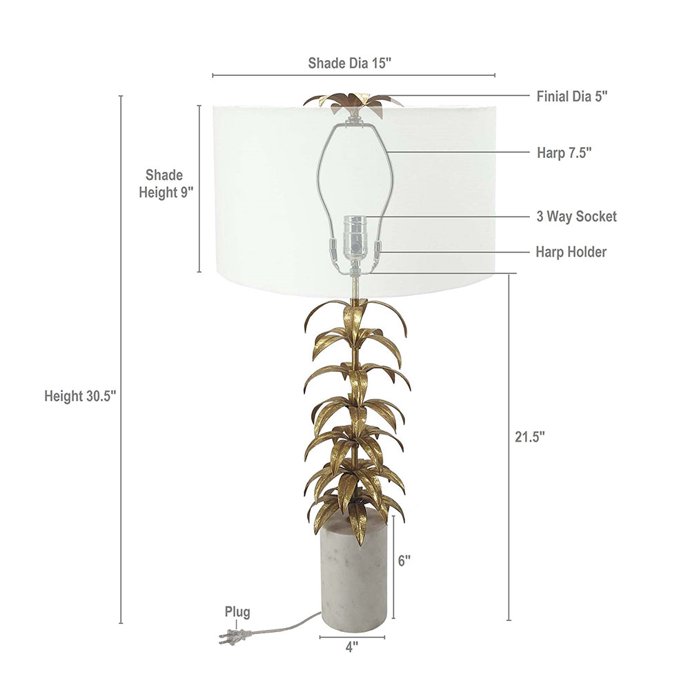 A&B Home Evangeline 15" x 31" Bundle of 15 White Marble Base With Gold Leaf Design Table Lamp