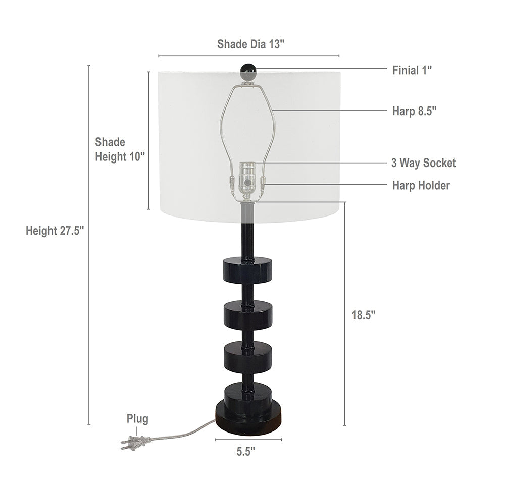 A&B Home Fonrosa 13" x 28" Bundle of 12 Black Marble With Brass Metal Frame Table Lamp With White Drum Shade