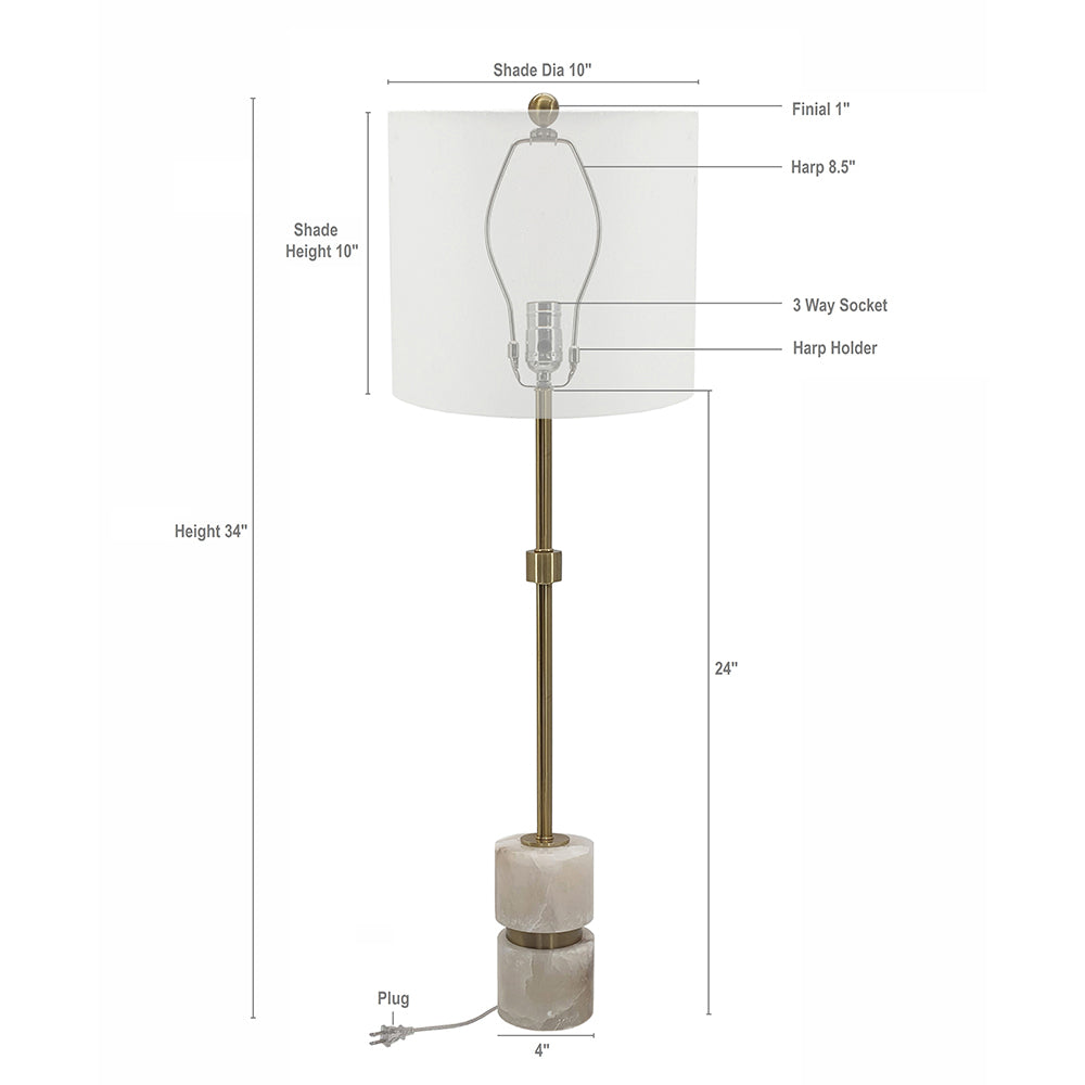 A&B Home Ipori 10" x 34" Bundle of 15 White Alabaster and Gold Metal Buffet Lamp With Drum Shade