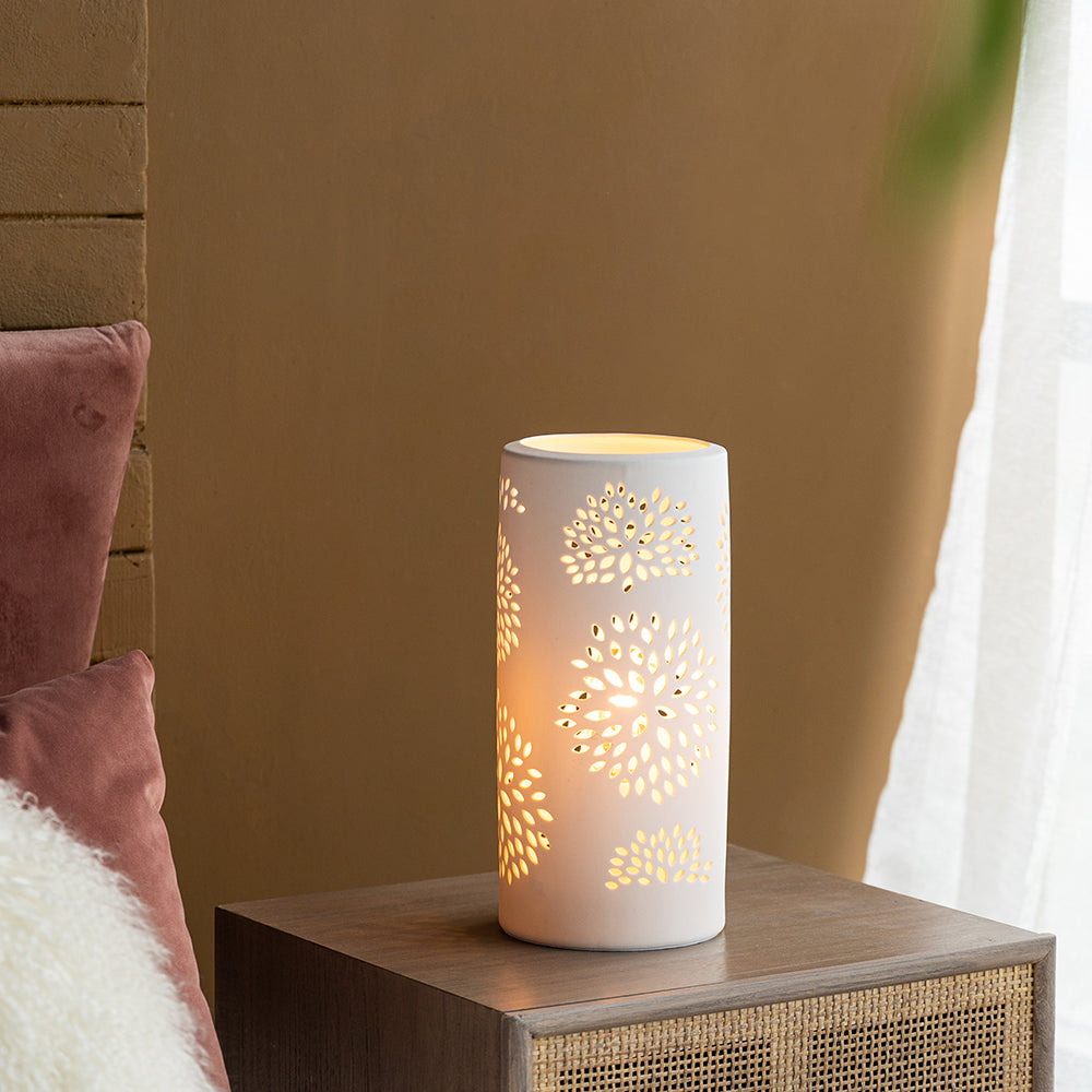 A&B Home Mathilde 6" x 12" Bundle of 27 Round White Floral Pattern Ceramic Table Lamp