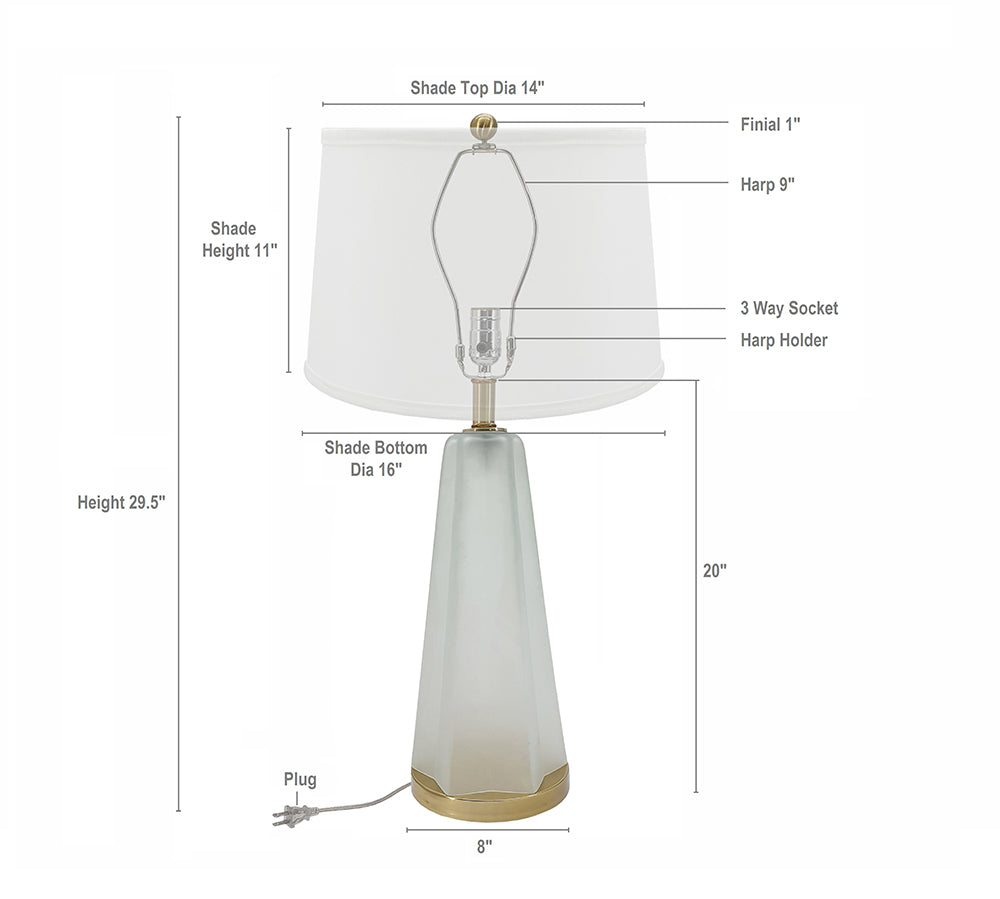 A&B Home Nikolas 16" x 30" Bundle of 11 White Frosty Glass Table Lamp With Gold Accent