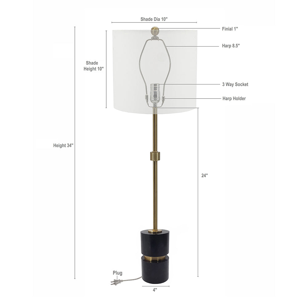 A&B Home Peraro 10" x 34" Bundle of 18 Black Marble And Metal Buffet Lamp
