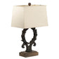A&B Home Percival 15" x 26" Brown Round Laurel Wreath Crowned Table Lamp With Beige Rectangular Shade