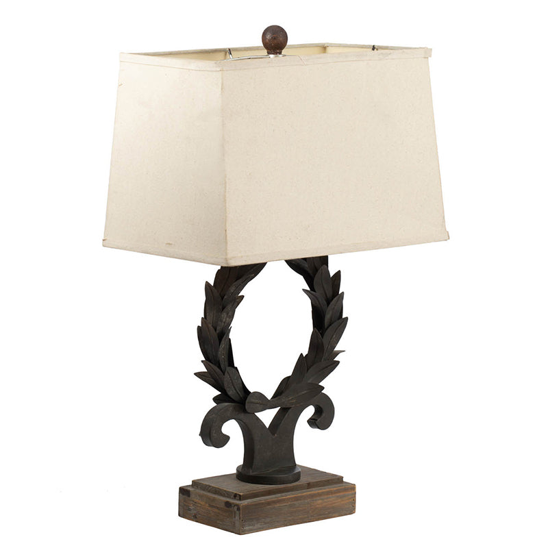 A&B Home Percival 15" x 26" Brown Round Laurel Wreath Crowned Table Lamp With Beige Rectangular Shade