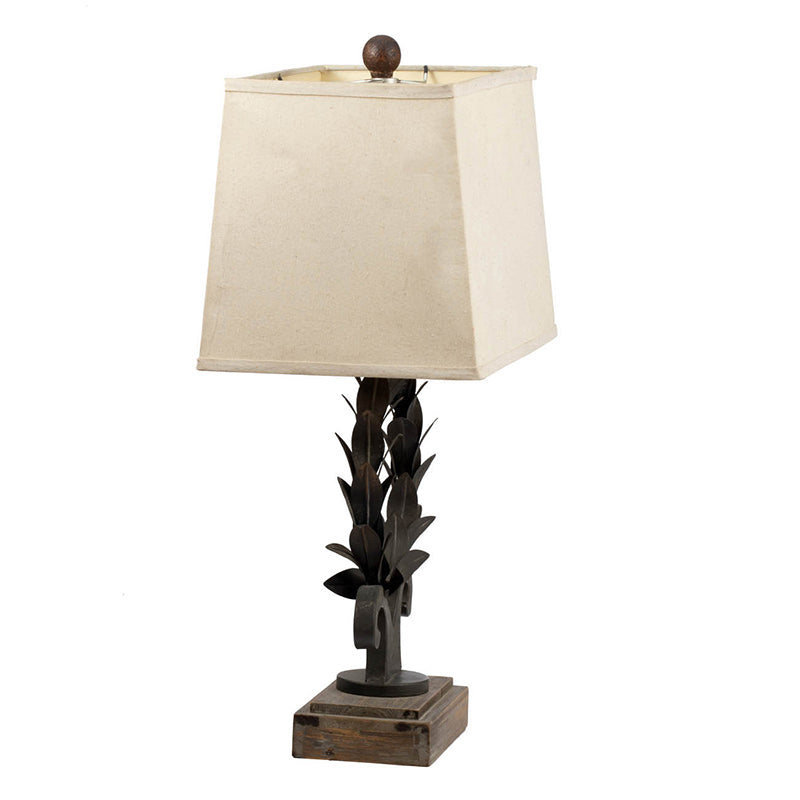 A&B Home Percival 15" x 26" Brown Round Laurel Wreath Crowned Table Lamp With Beige Rectangular Shade