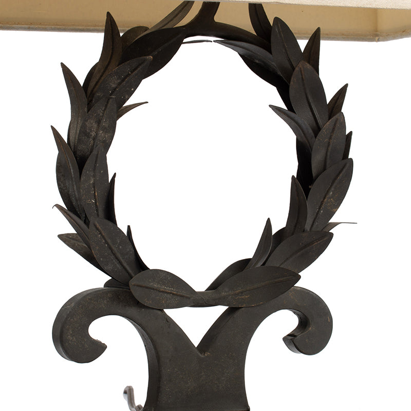 A&B Home Percival 15" x 26" Brown Round Laurel Wreath Crowned Table Lamp With Beige Rectangular Shade