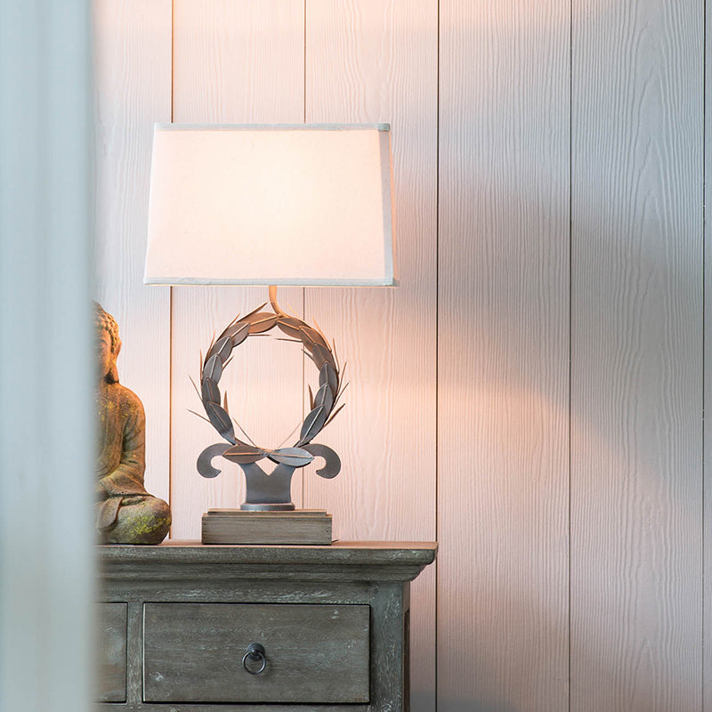 A&B Home Percival 15" x 26" Brown Round Laurel Wreath Crowned Table Lamp With Beige Rectangular Shade