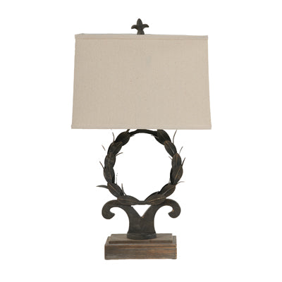 A&B Home Percival 15" x 26" Brown Round Laurel Wreath Crowned Table Lamp With Beige Rectangular Shade