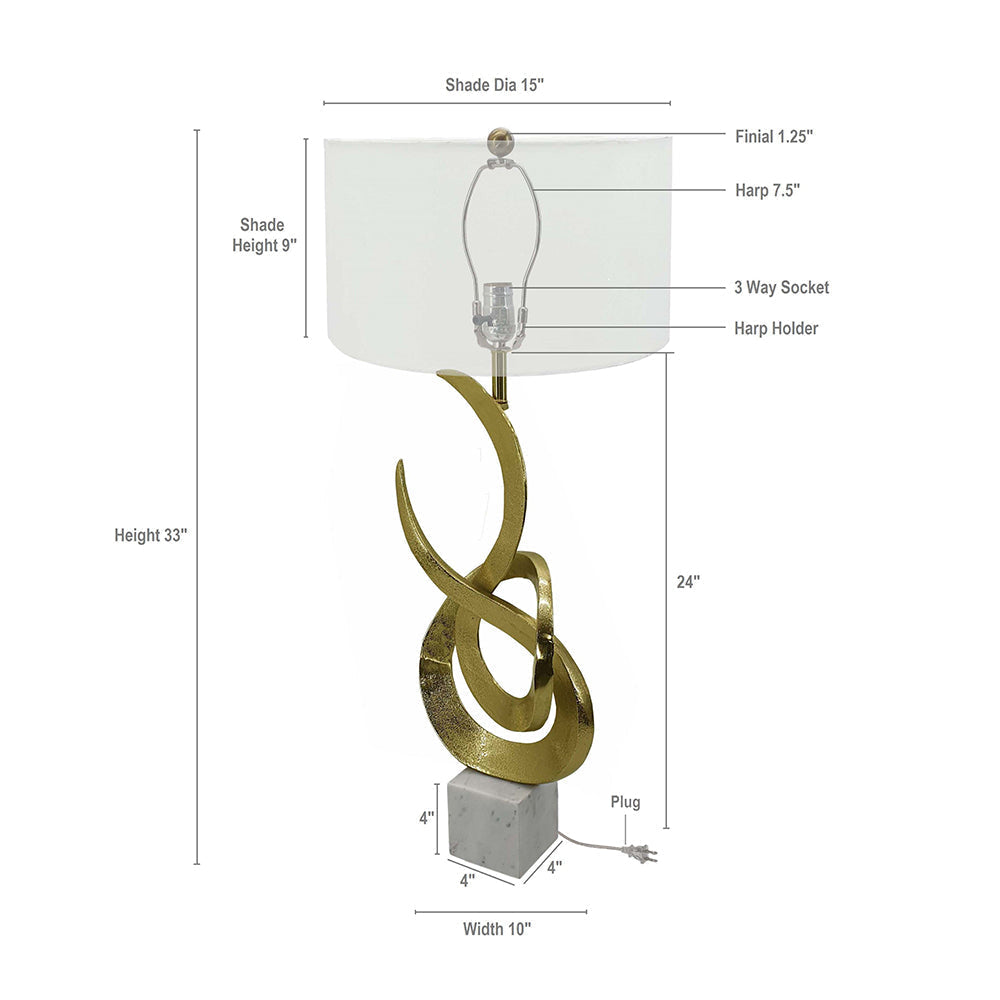 A&B Home Saga 15" x 32" Bundle of 12 Marble Base and Gold Aluminum Sculptured Table Lamp With White Drum Shade