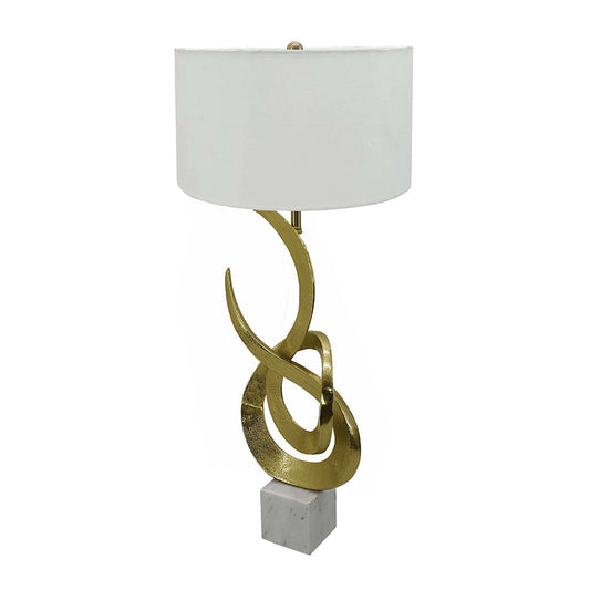 A&B Home Saga 15" x 32" Bundle of 12 Marble Base and Gold Aluminum Sculptured Table Lamp With White Drum Shade