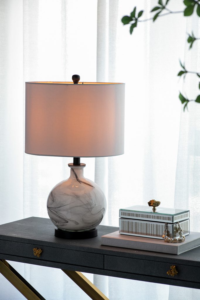 A&B Home Sarris 14" x 23" Bundle of 10 Round White and Gray Swirl Glass Table Lamp With White Drum Shade