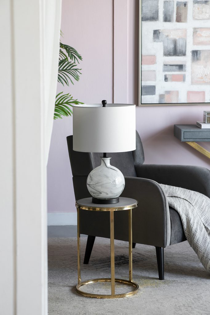 A&B Home Sarris 14" x 23" Bundle of 10 Round White and Gray Swirl Glass Table Lamp With White Drum Shade