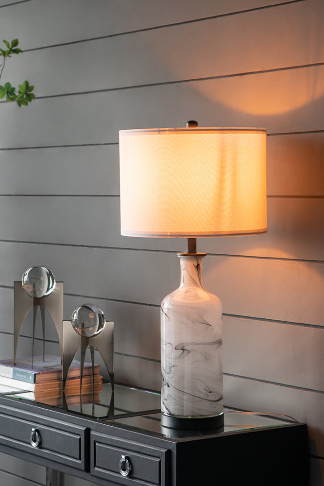 A&B Home Sarris 14" x 29" Bundle of 15 Tall Gray & White Swirl Glass Table Lamp With Linen Shade and Black Metal Base