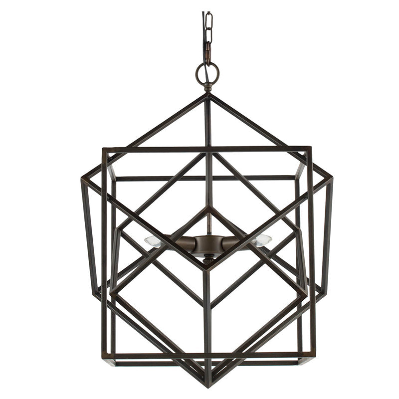 A&B Home Takio 19" x 25" 2-Light Geometric-Shaped Matte Black Metal Frame Chandelier