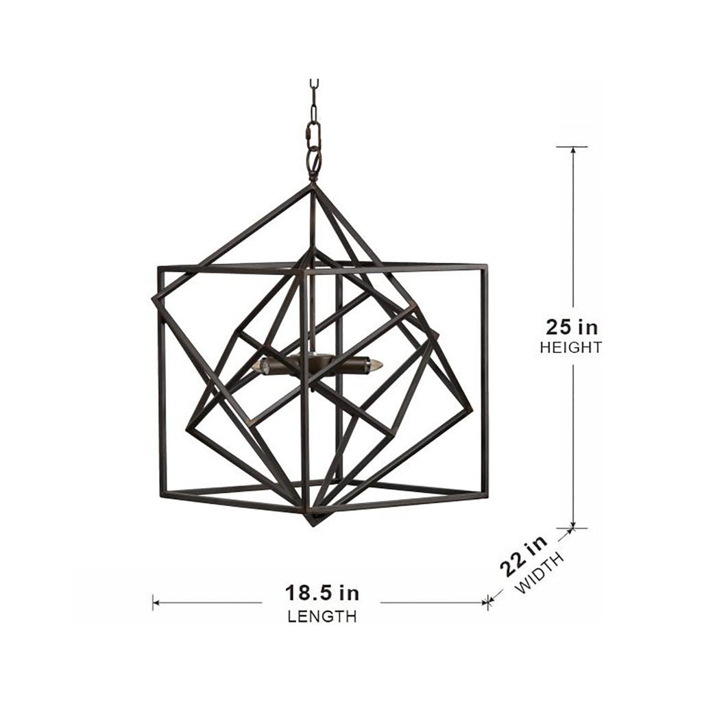 A&B Home Takio 19" x 25" 2-Light Geometric-Shaped Matte Black Metal Frame Chandelier