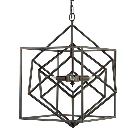 A&B Home Takio 19" x 25" 2-Light Geometric-Shaped Matte Black Metal Frame Chandelier