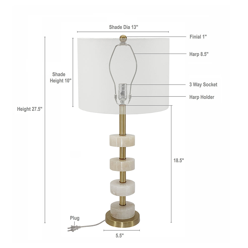A&B Home Thelrin 13" x 28" Bundle of 15 White Alabaster and Gold Metal Frame Table Lamp