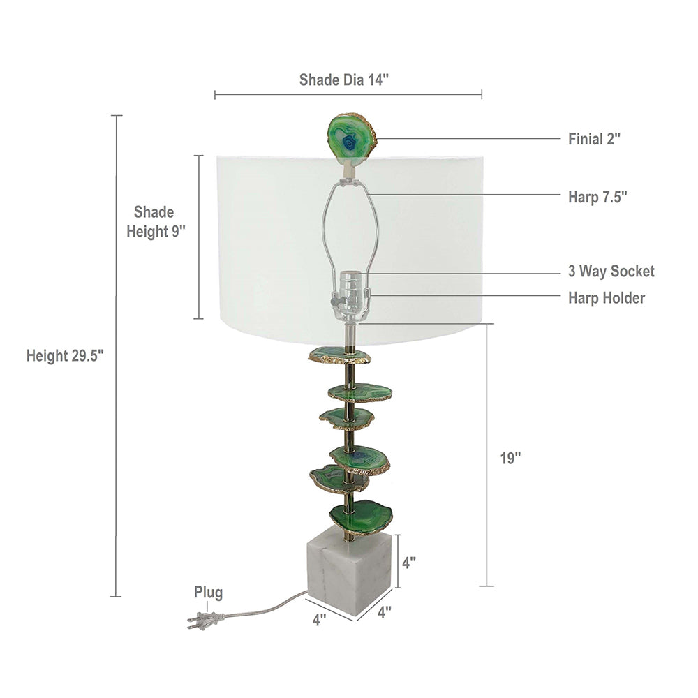 A&B Home Verdant 15" x 30" Bundle of 10 Blue Agate-Slice Table Lamp With White Marble Base