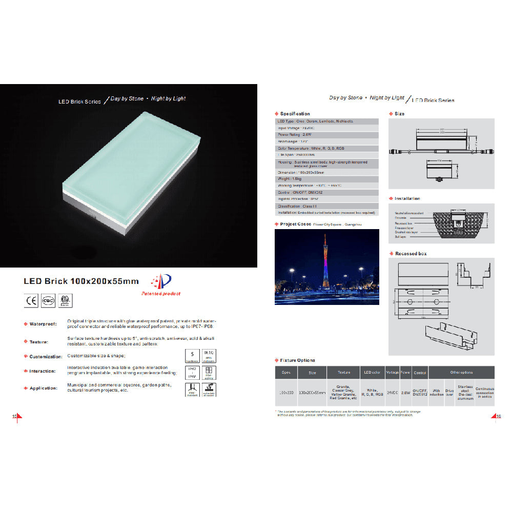Abba Lighting Rectangle Shaped 2.6W LED 12V DC COB White with Frosted Tempered Glass 3000K Brick Light