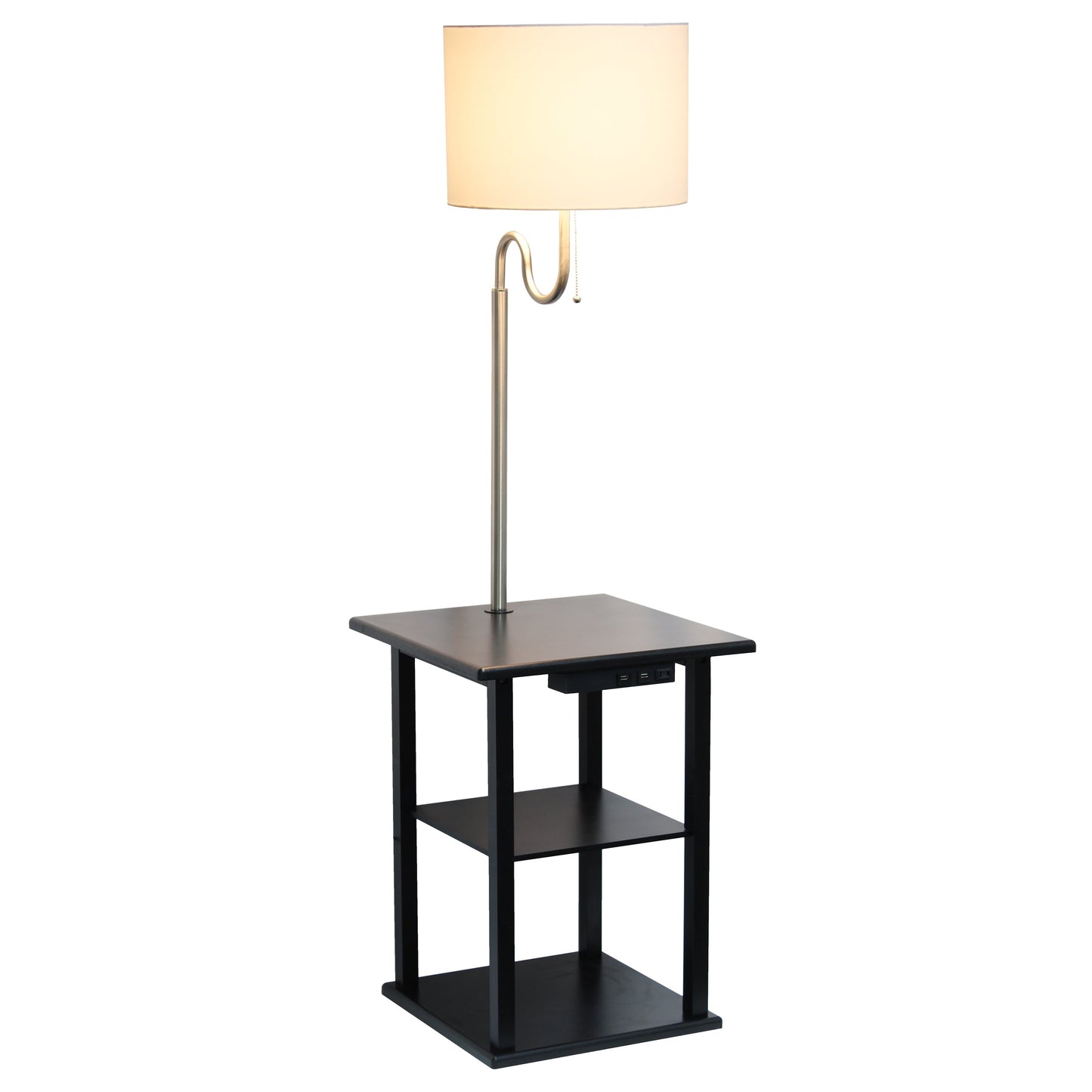 All The Rages 57" Black 2-Tier End Table Floor Lamp Combination With 2 USB Charging Ports & Power Outlet