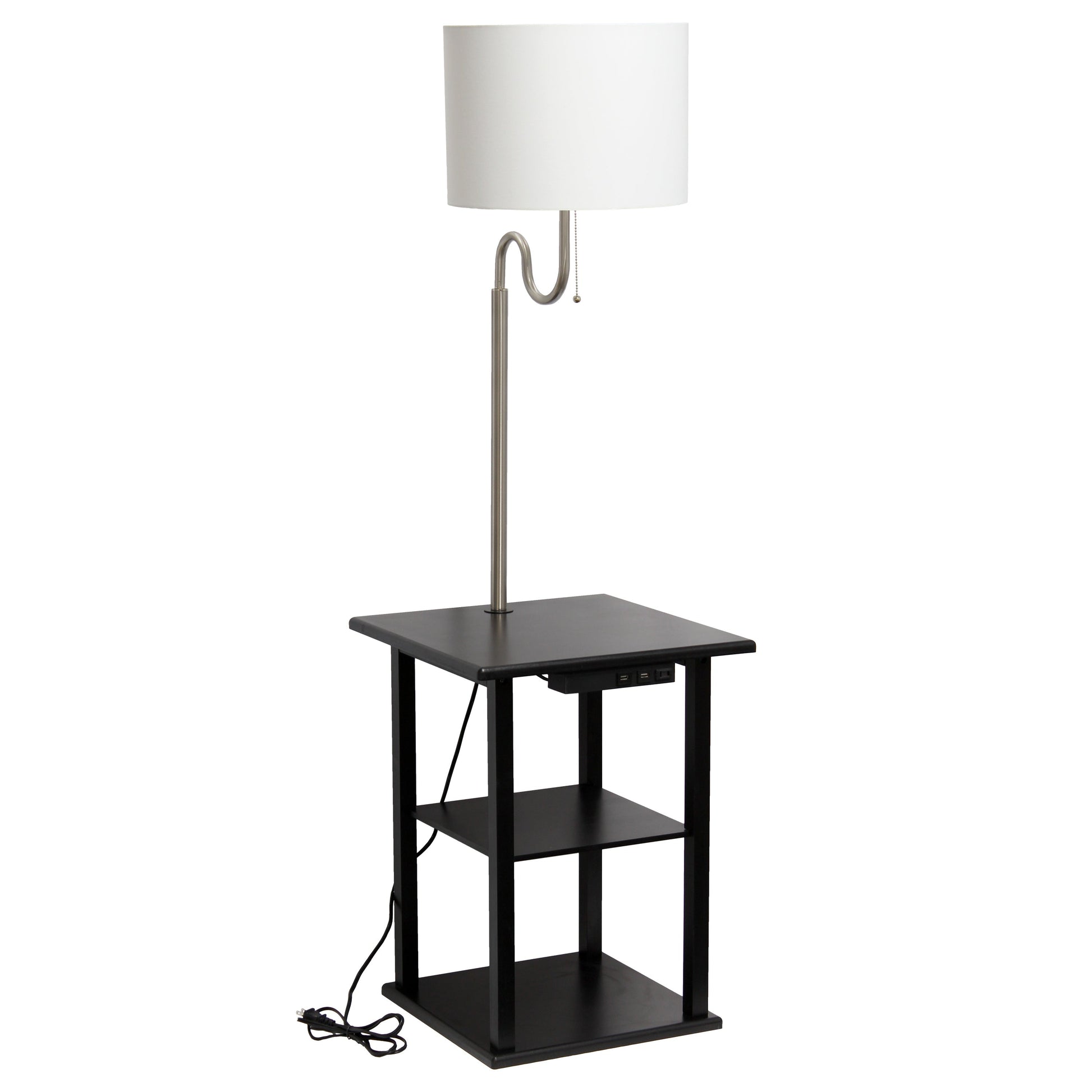 All The Rages 57" Black 2-Tier End Table Floor Lamp Combination With 2 USB Charging Ports & Power Outlet