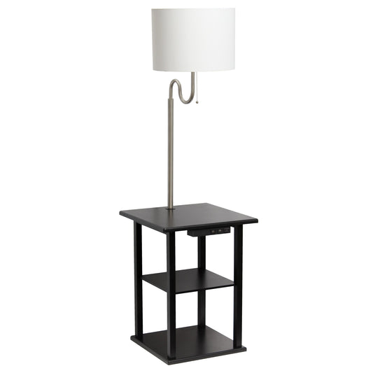 All The Rages 57" Black 2-Tier End Table Floor Lamp Combination With 2 USB Charging Ports & Power Outlet