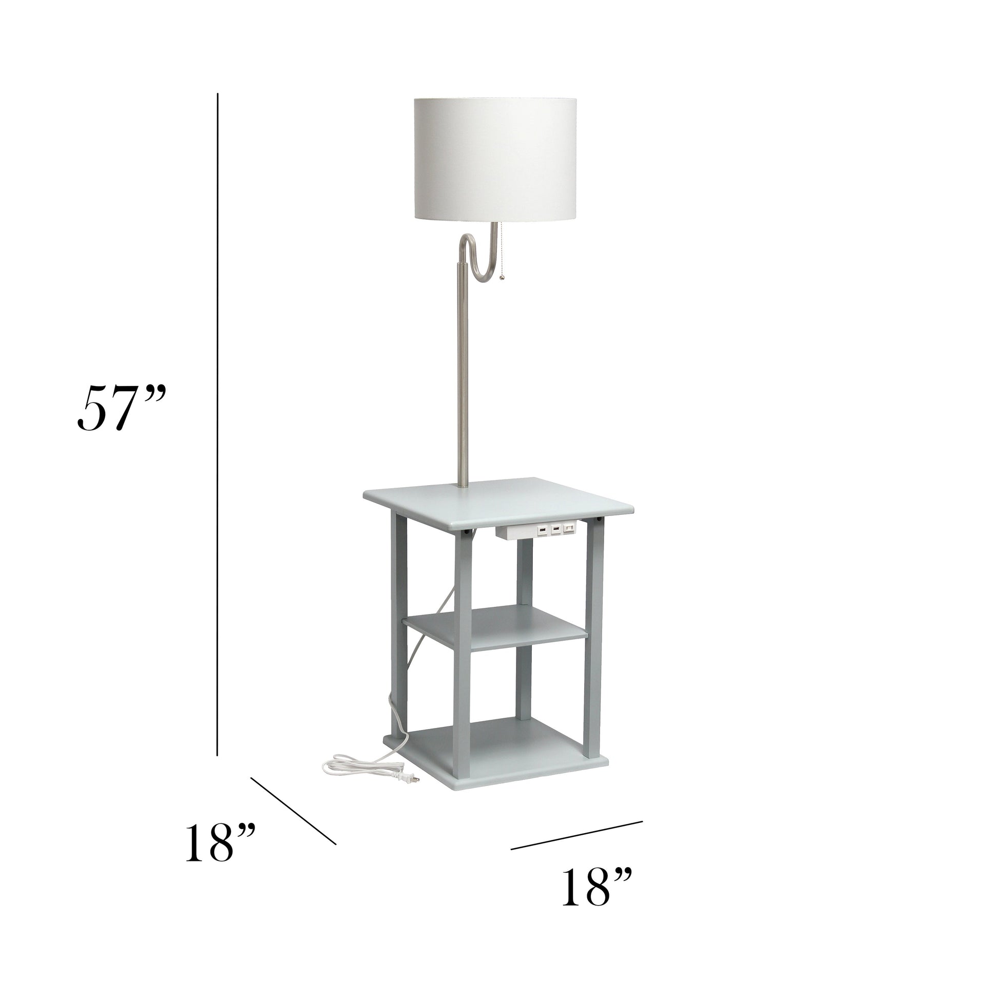 All The Rages 57" Gray 2-Tier End Table Floor Lamp Combination With 2 USB Charging Ports & Power Outlet